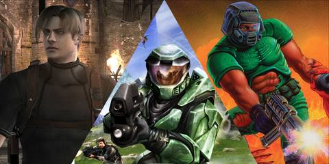Split image of Resident Evil 4, Halo Combat Evolved, and Doom