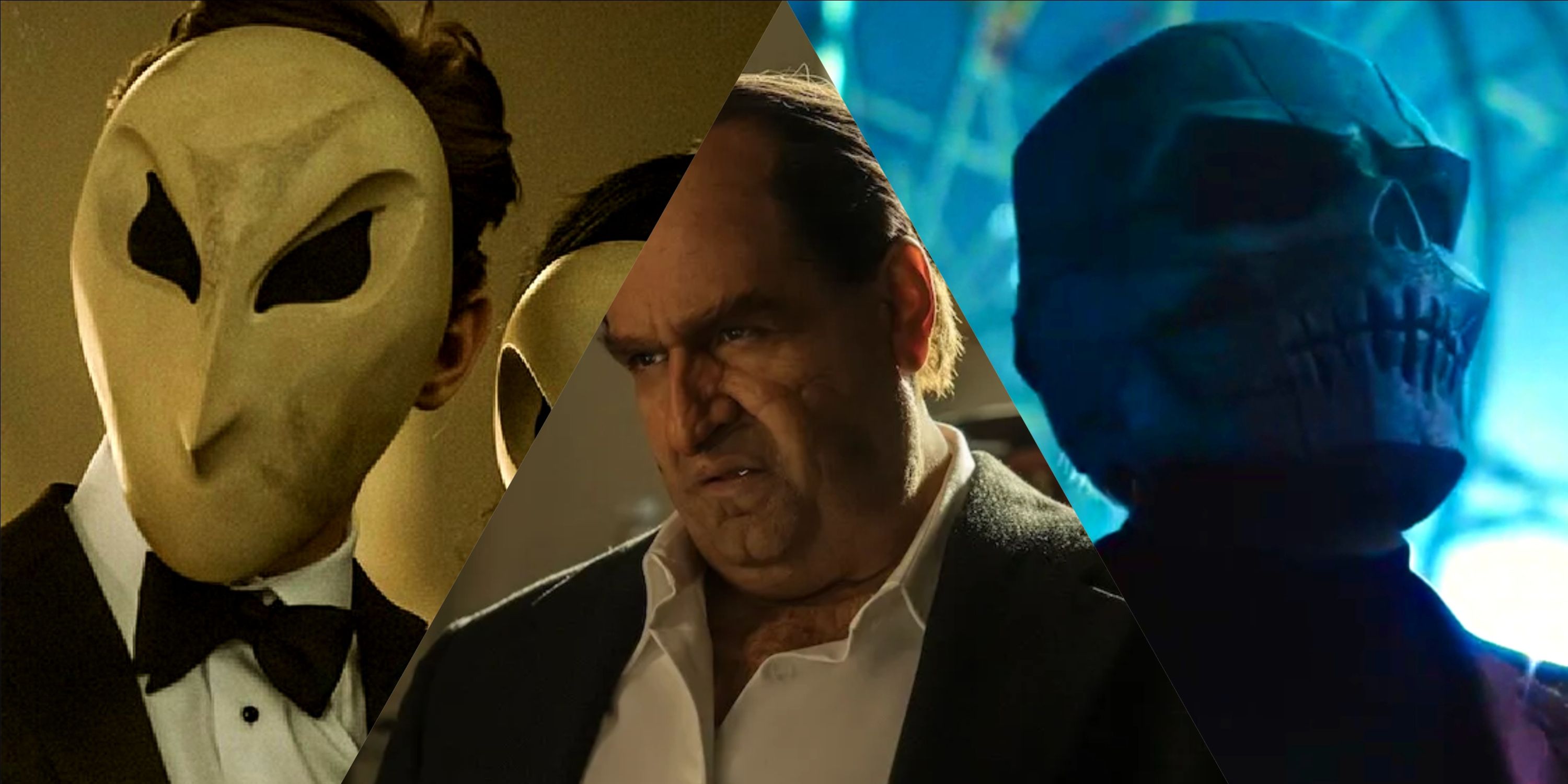 Split image of The Court Of Owls, The Penguin, and Black Mask