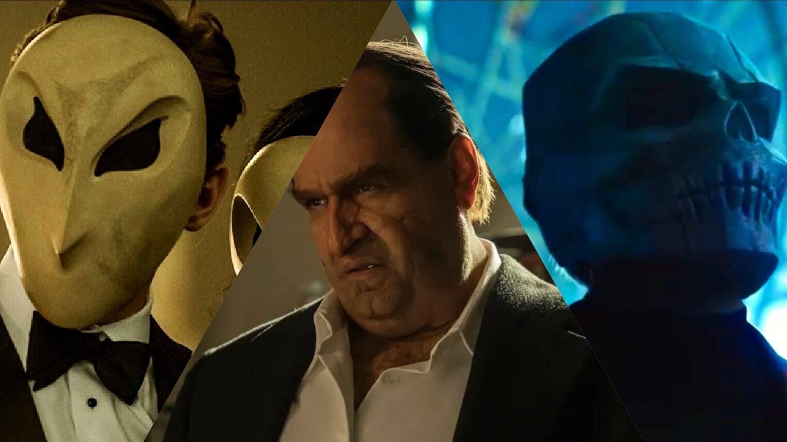 Split image of The Court Of Owls, The Penguin, and Black Mask
