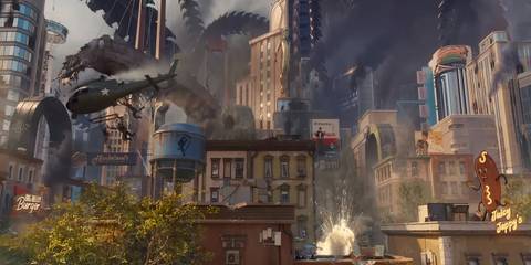 shot of metropolis under assault