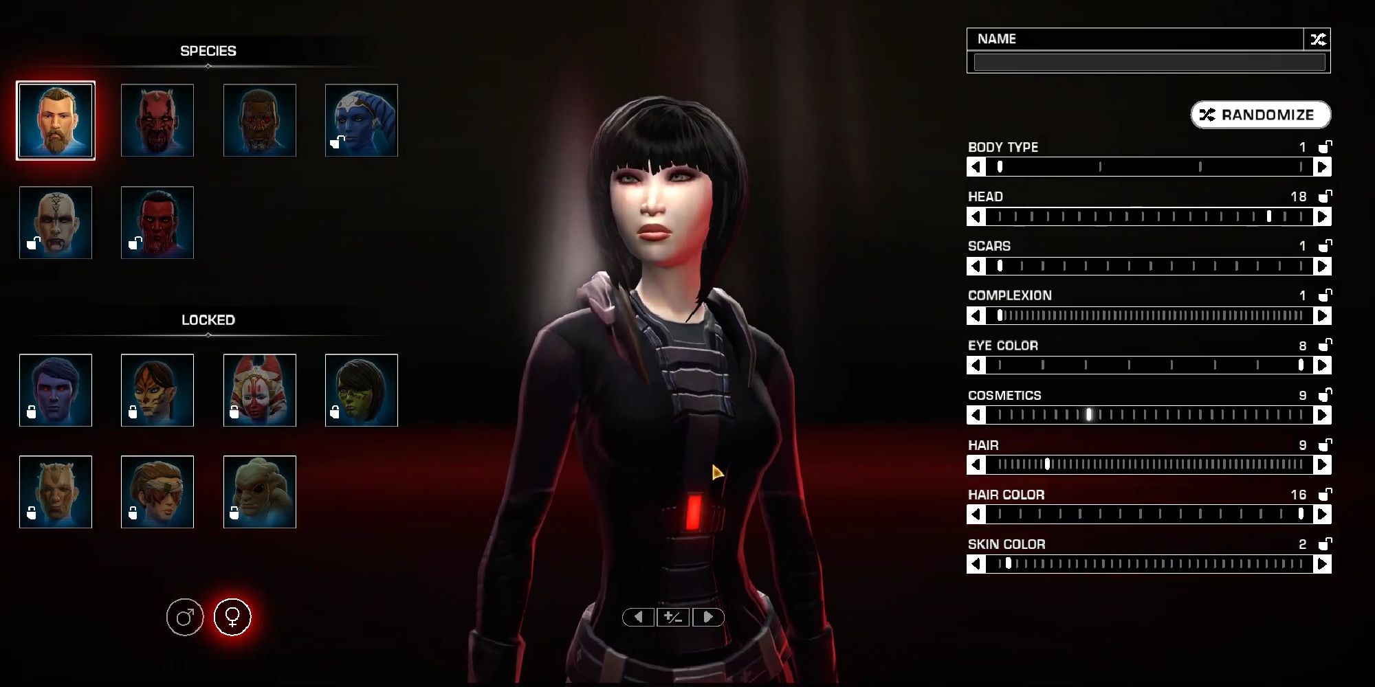 Character creation in Star Wars: The Old Republic