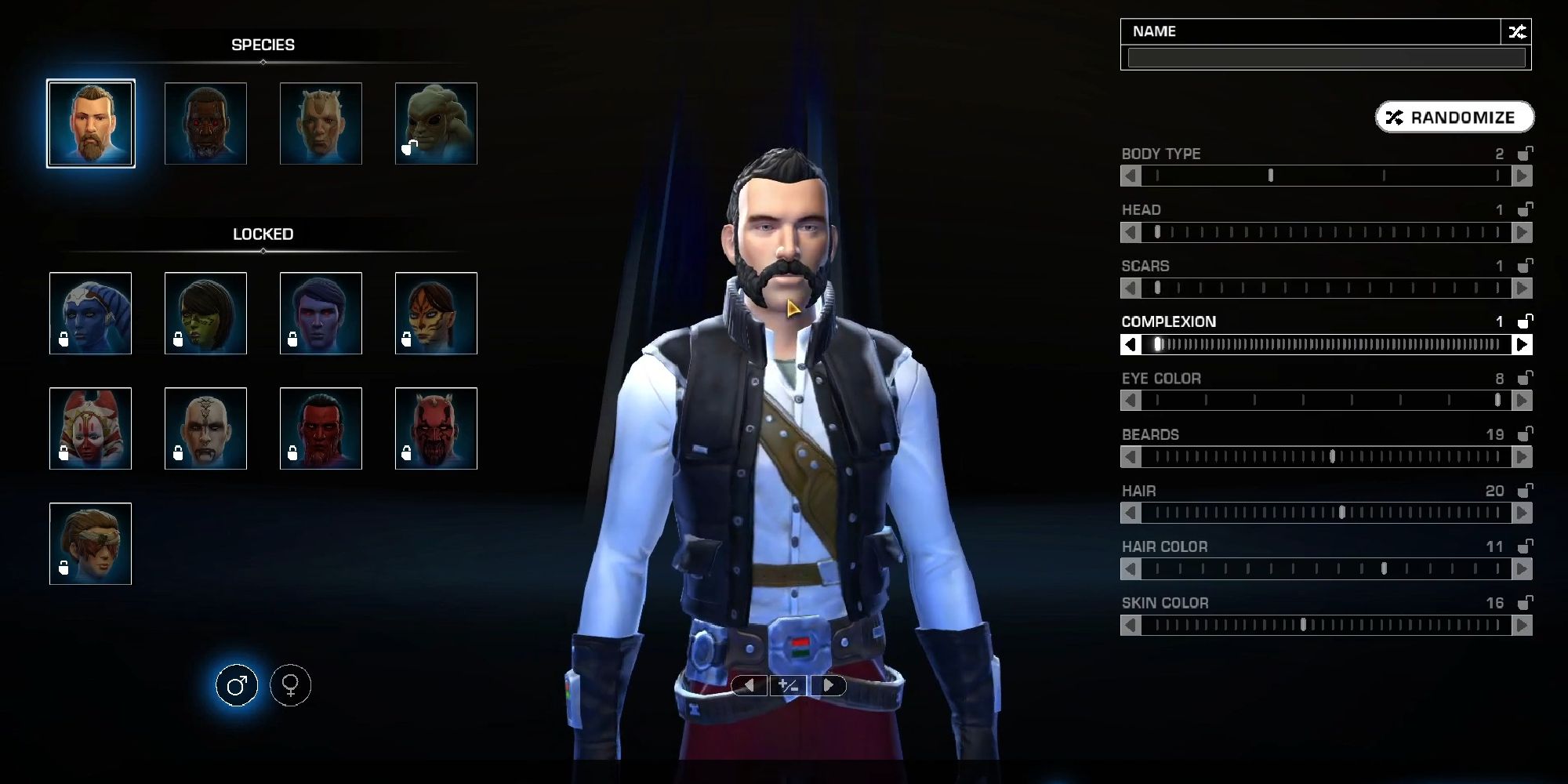 Character creation in Star Wars: The Old Republic