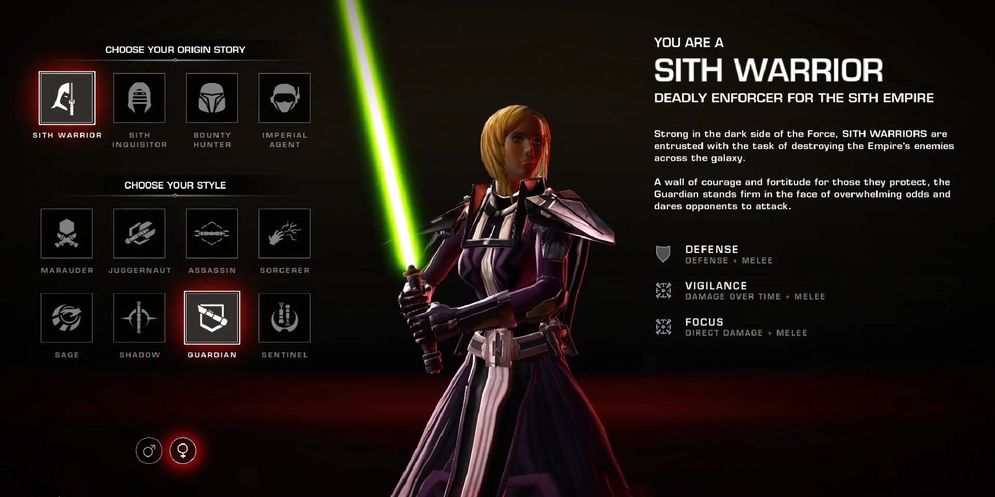 Character creation in Star Wars: The Old Republic