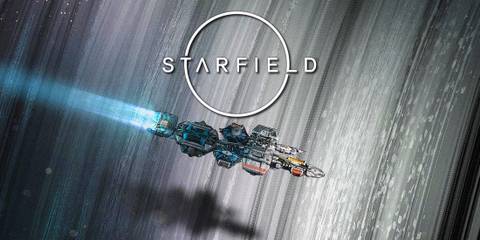 Starfield ship concept art overlaid with logo