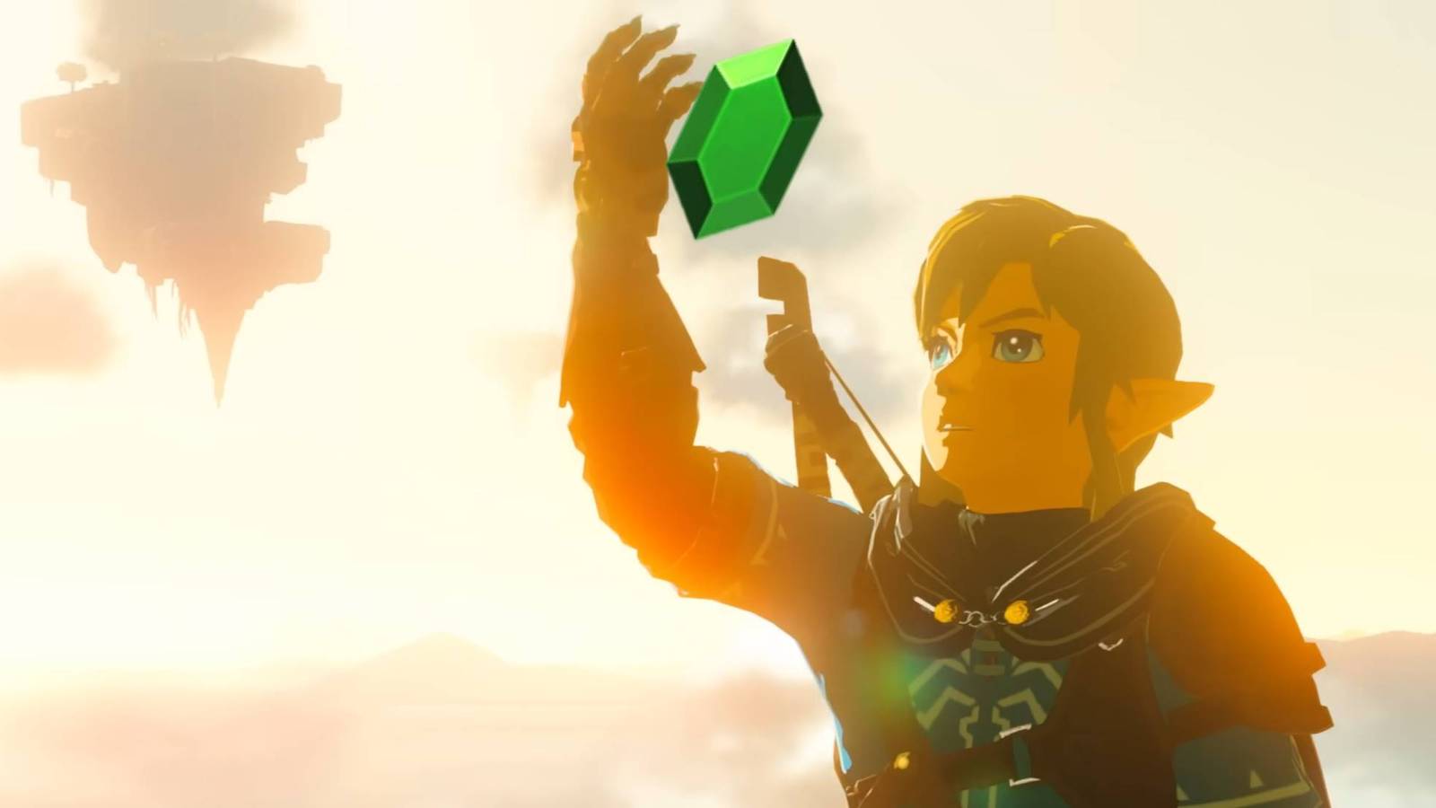 Link examining his arm with a Rupee from The Legend of Zelda: Tears of the Kingdom