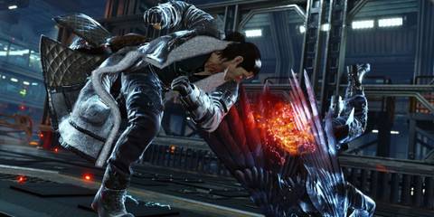 Sergei Dragunov from Tekken 8 delivering a powerful punch to an opponent