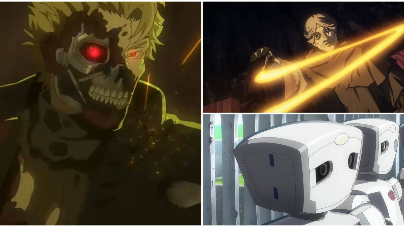 A split image of a Terminator, Prophet, and 1NNO in Terminator Zero