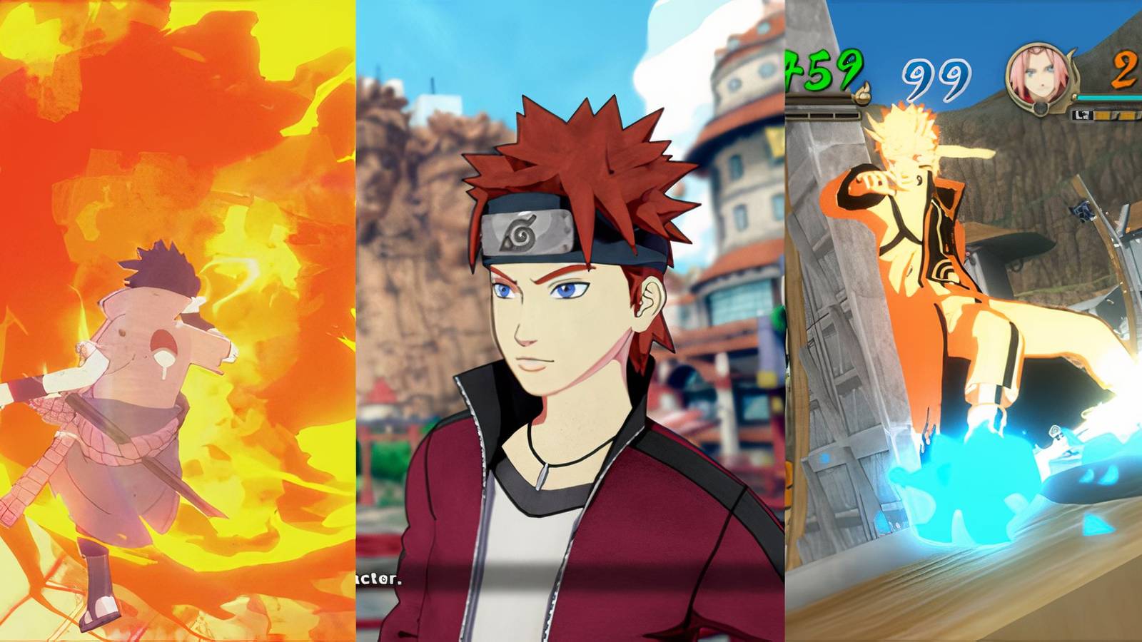 Sasuke from Ultimate Ninja Storm 4, Custom character from shinobi striker and Naruto from Ultimate ninja storm revolution