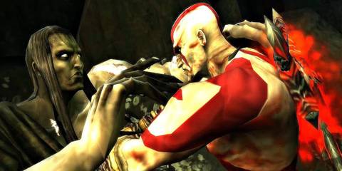 Thanatos and Kratos grapple in 'God of War: Ghost of Sparta'