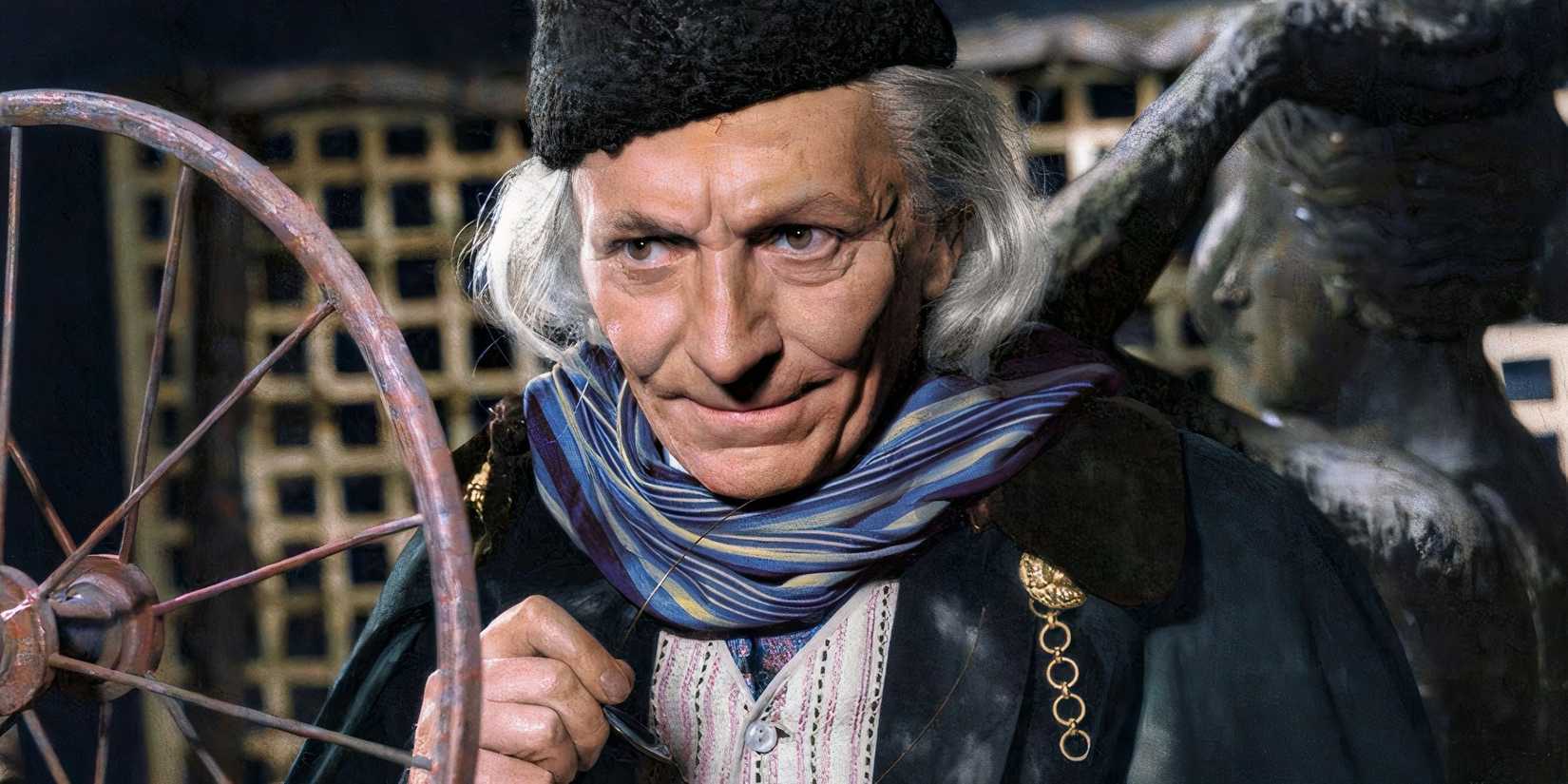The First Doctor in The Unearthly Child wearing a scarf