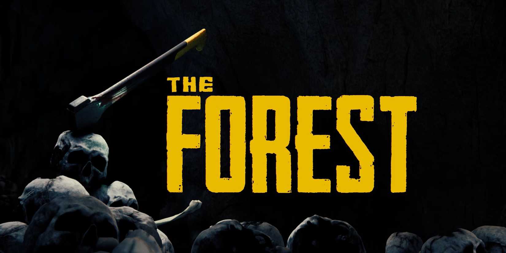 The Forest Poster with axe holstered in pile of skulls.