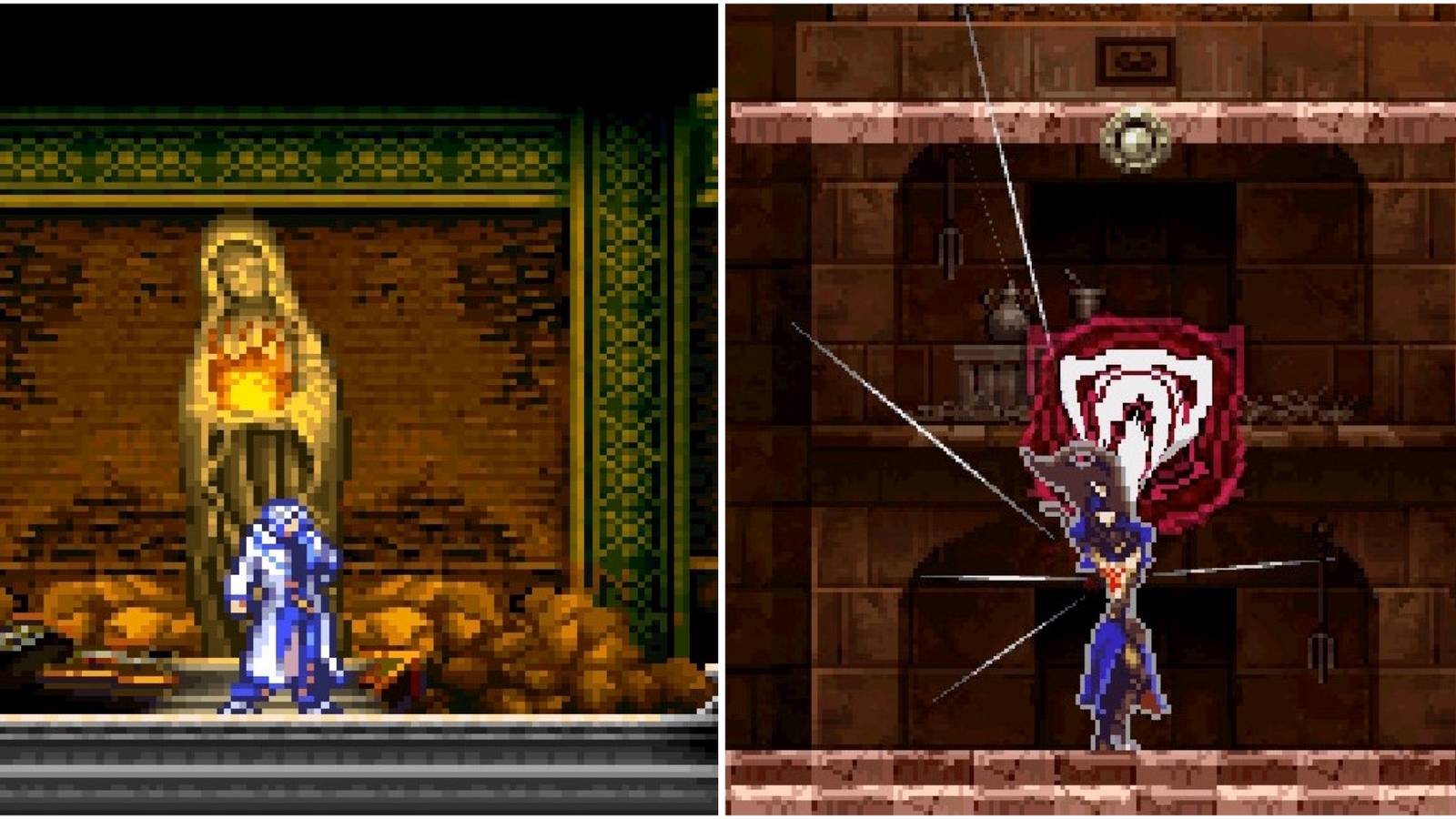 The save room in Castlevania Aria of Sorrow and absorbing a glyph in Castlevania Order of Ecclesia