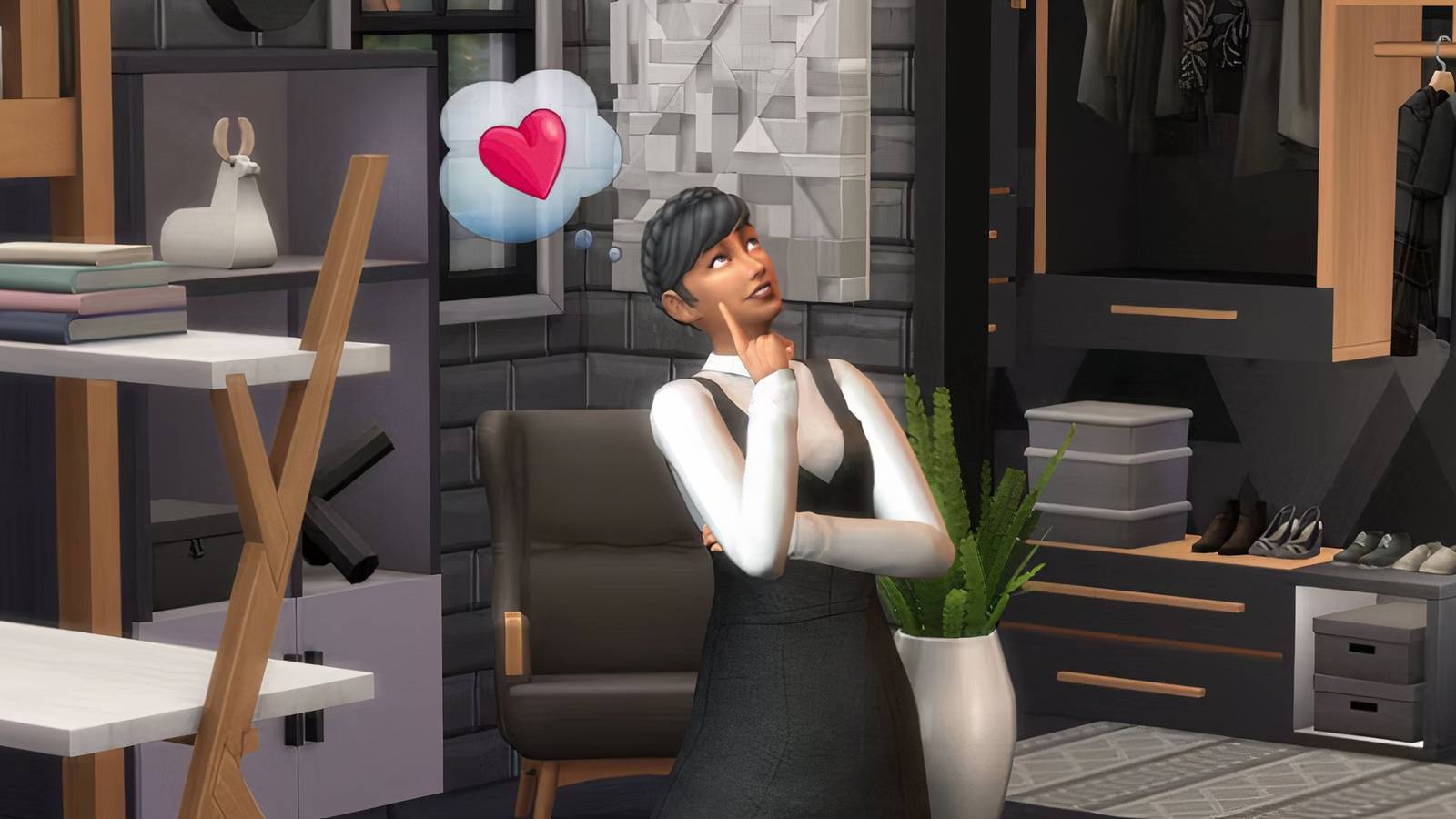 sim thinking with a heart bubble over their head