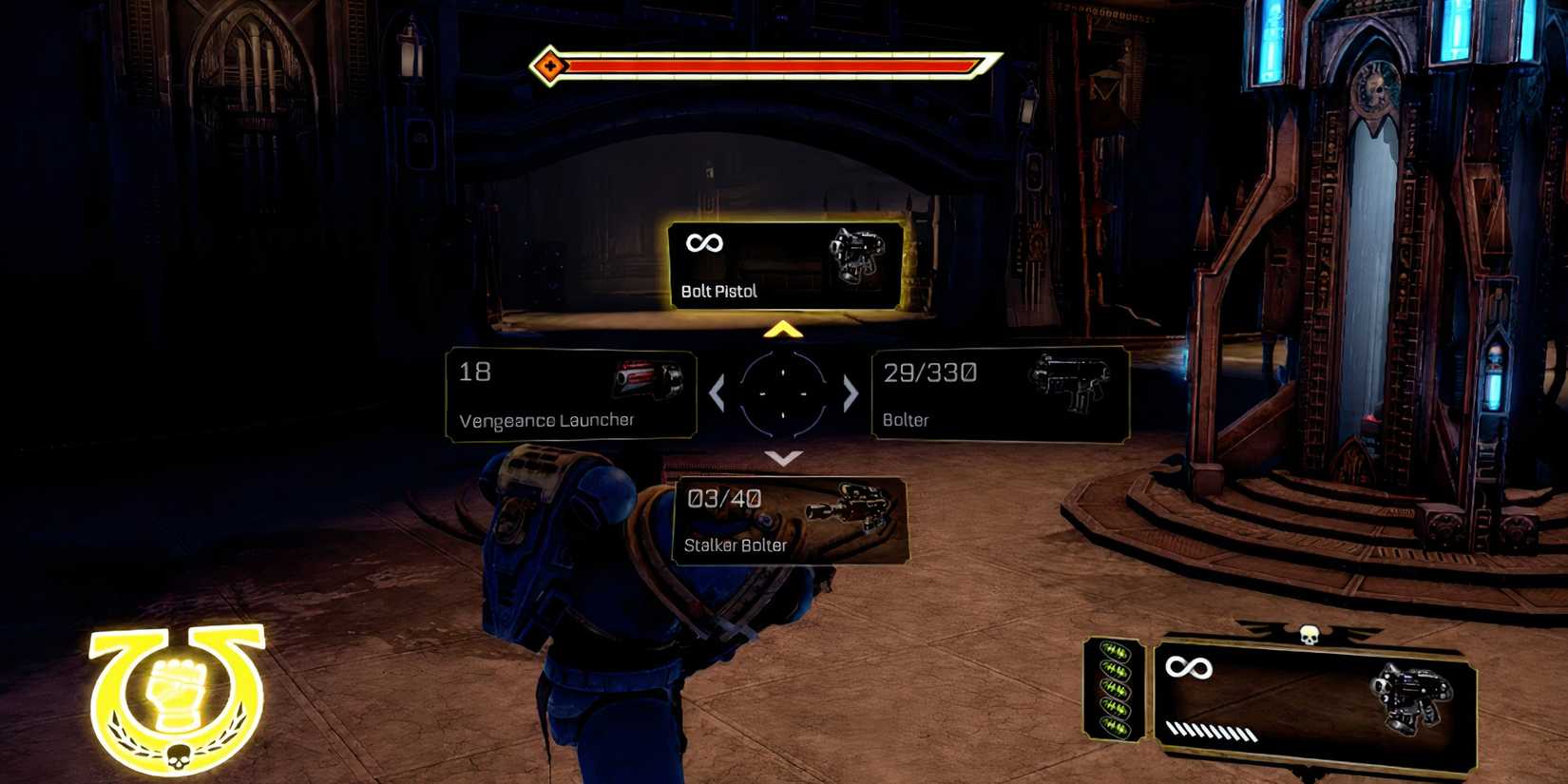 The weapon wheel in Space Marine