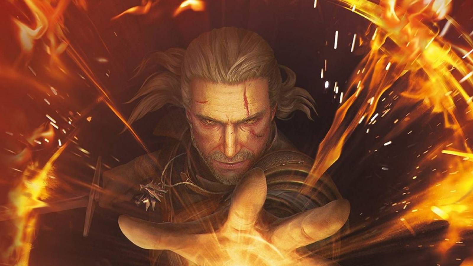 Geralt of Rivia casting a fiery spell in Gwent: The Witcher Card Game
