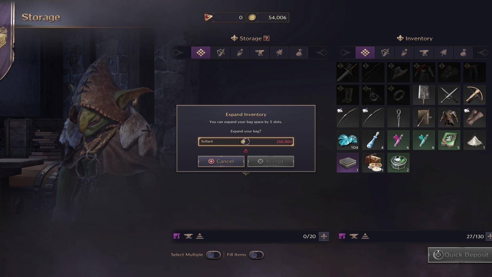 The Player Purchasing An Inventory Upgrade