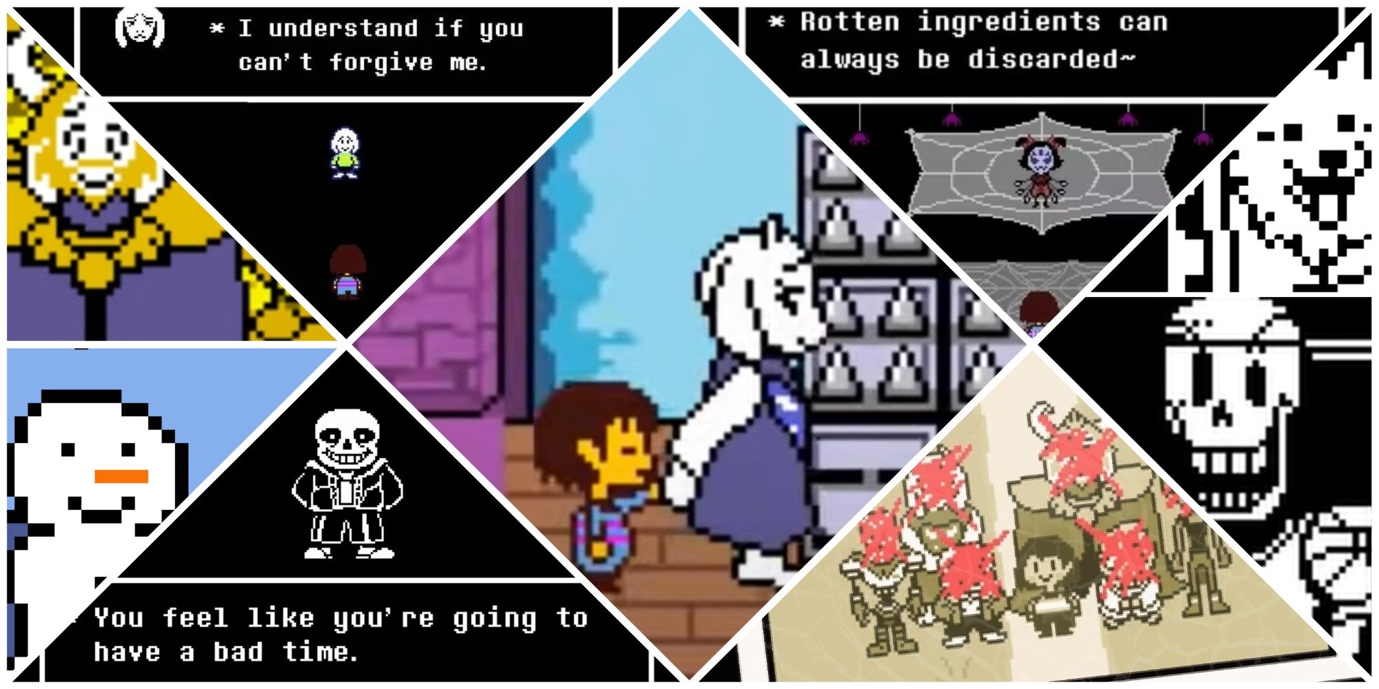 Toriel, Frisk, Papyrus, Asgore and the genocide route in Undertale