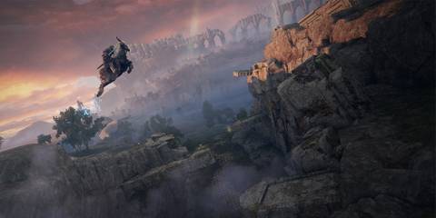 Torrent, a horse leaping in Elden Ring during gameplay