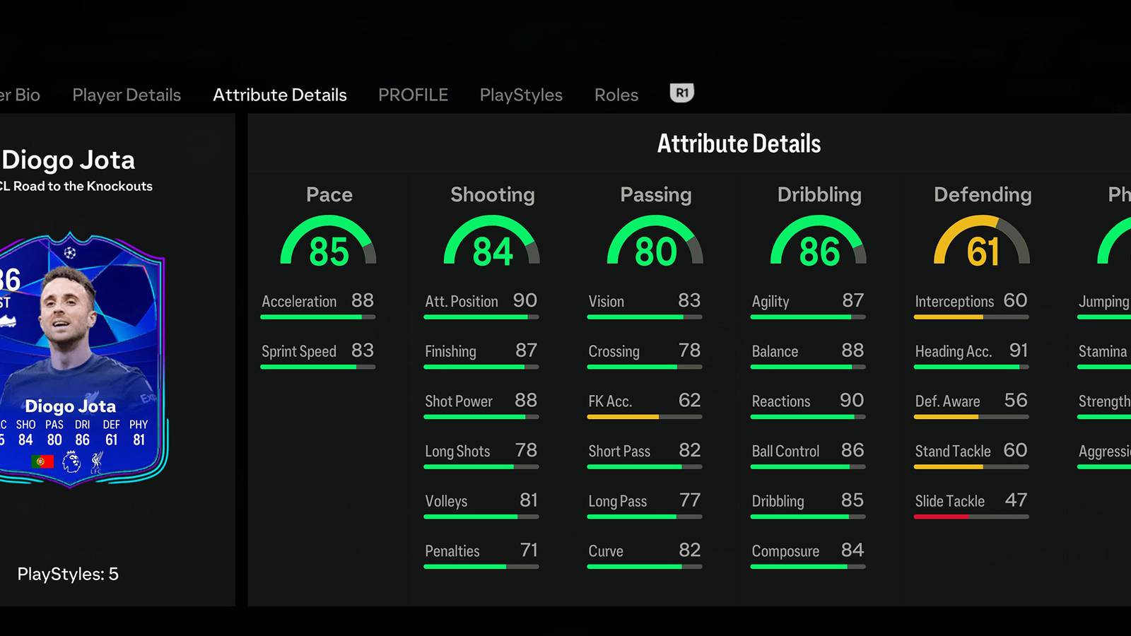 ucl road to the knockouts diogo jota stats in ea sports fc 25