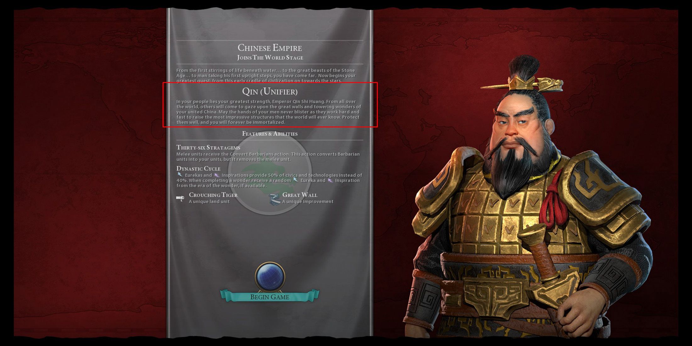 Civilization 6: Unifier Qin Shi Huang Leader Guide