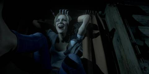 Jessica getting snatched through a window by the Wendigo in Until Dawn