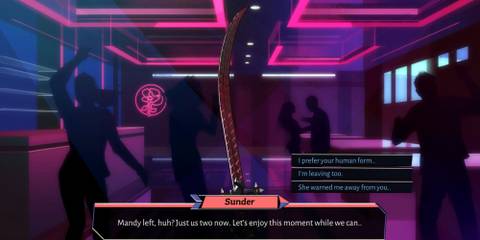 A player talking to Sunder while he’s a weapon in Boyfriend Dungeon