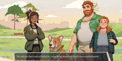 The player meeting another dad with their daughter in Dream Daddy