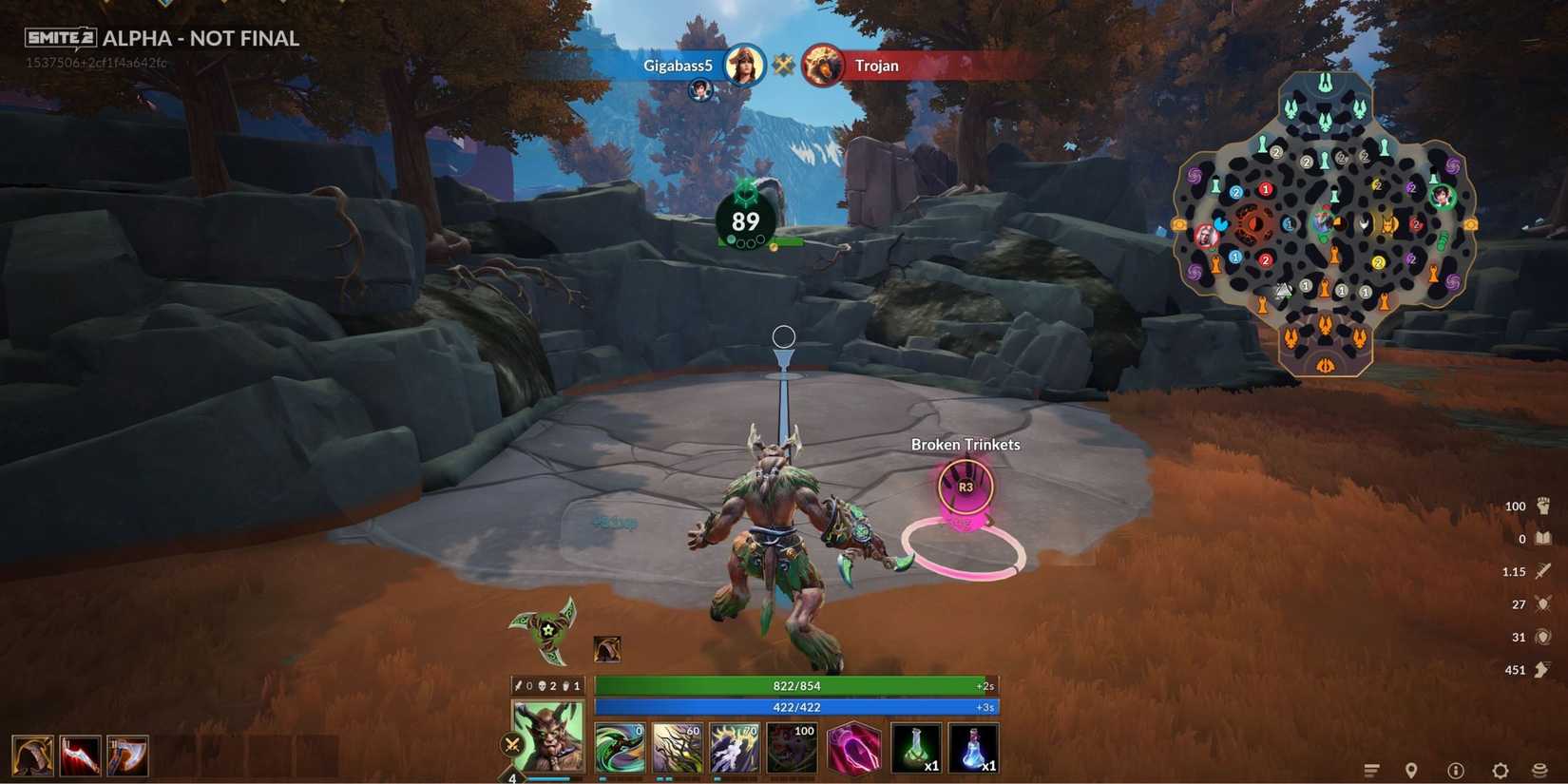 A player standing in front of a buff camp in Smite 2