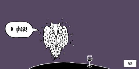 A floating creature saying a ghost in Speed Dating for Ghosts