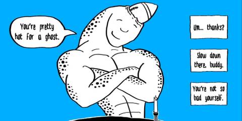 A player getting to respond to a ghost saying they’re hot in Speed Dating for Ghosts