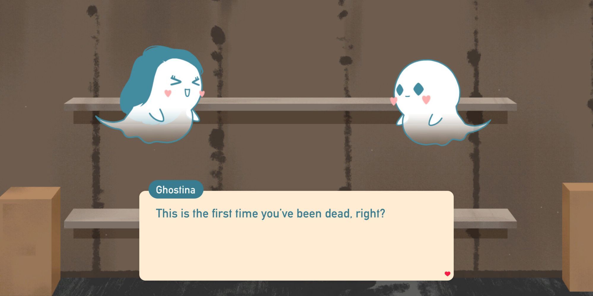 Ghostina talking to the player in Love, Ghostie