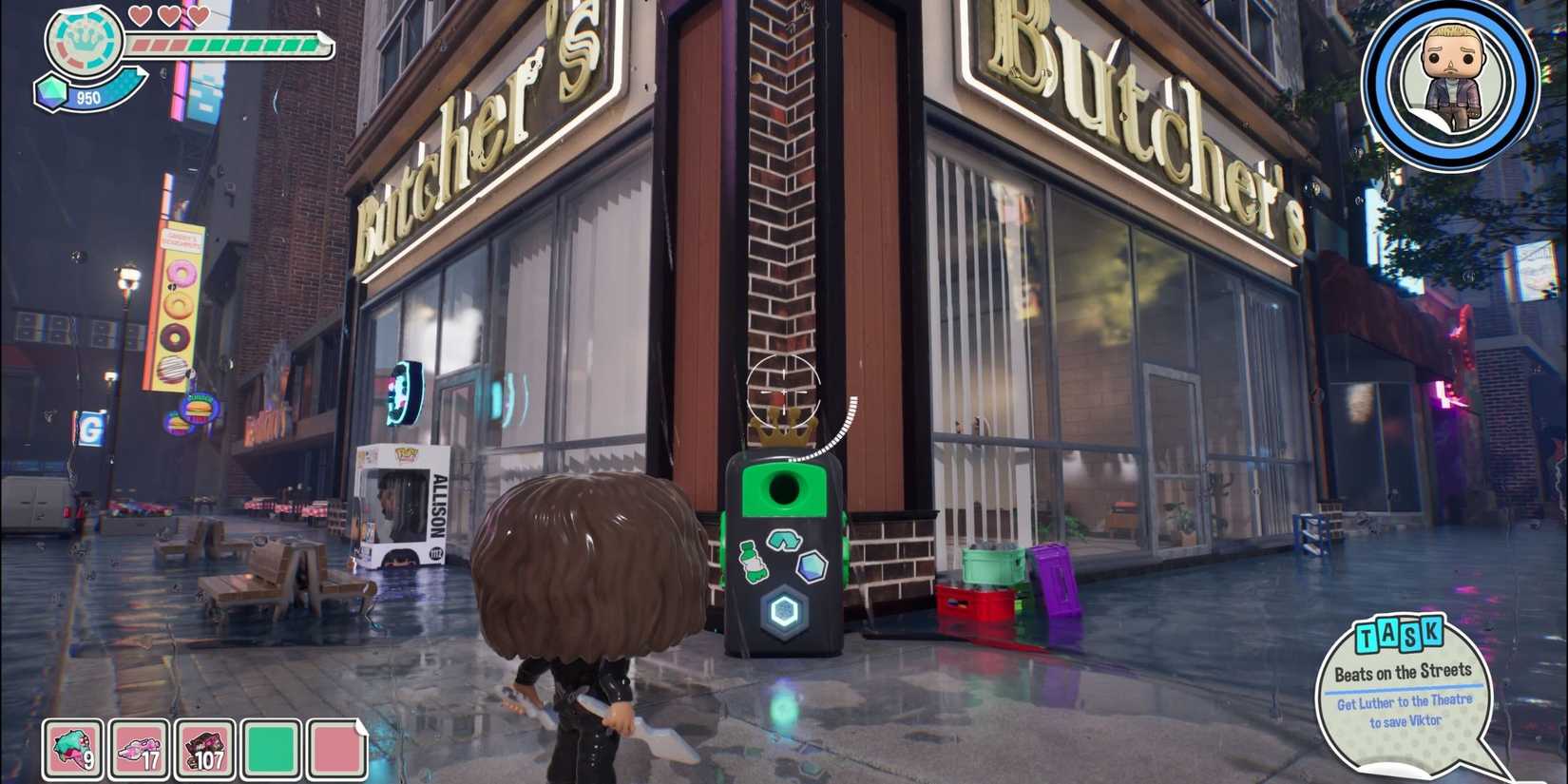 Diego in front of a recycling receptacle in Funko Fusion