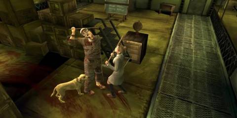 Jennifer fighting a monste in Rule of Rose with her pet dog Brown