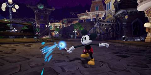 Mickey using paint in Epic Mickey: Rebrushed