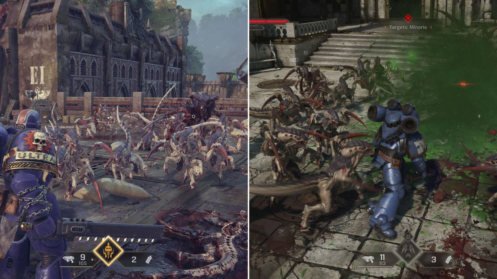 Two Space Marines Facing Swarms Of Gaunts