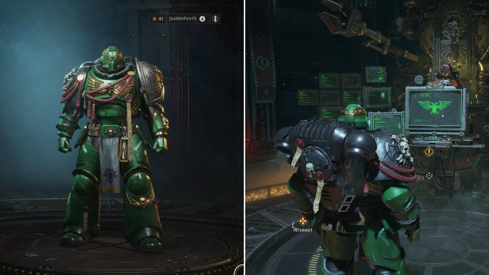 A Space Marine In The Customization Menu & Approaching The Armouring Hall