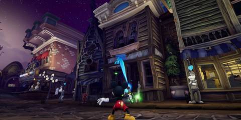 Mickey using paint in Epic Mickey: Rebrushed