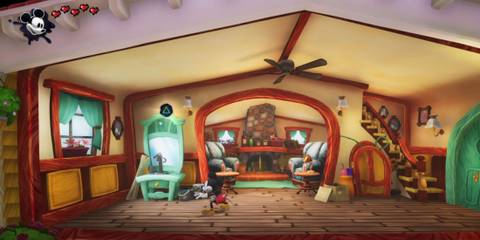 Mickey in his house in Epic Mickey: Rebrushed
