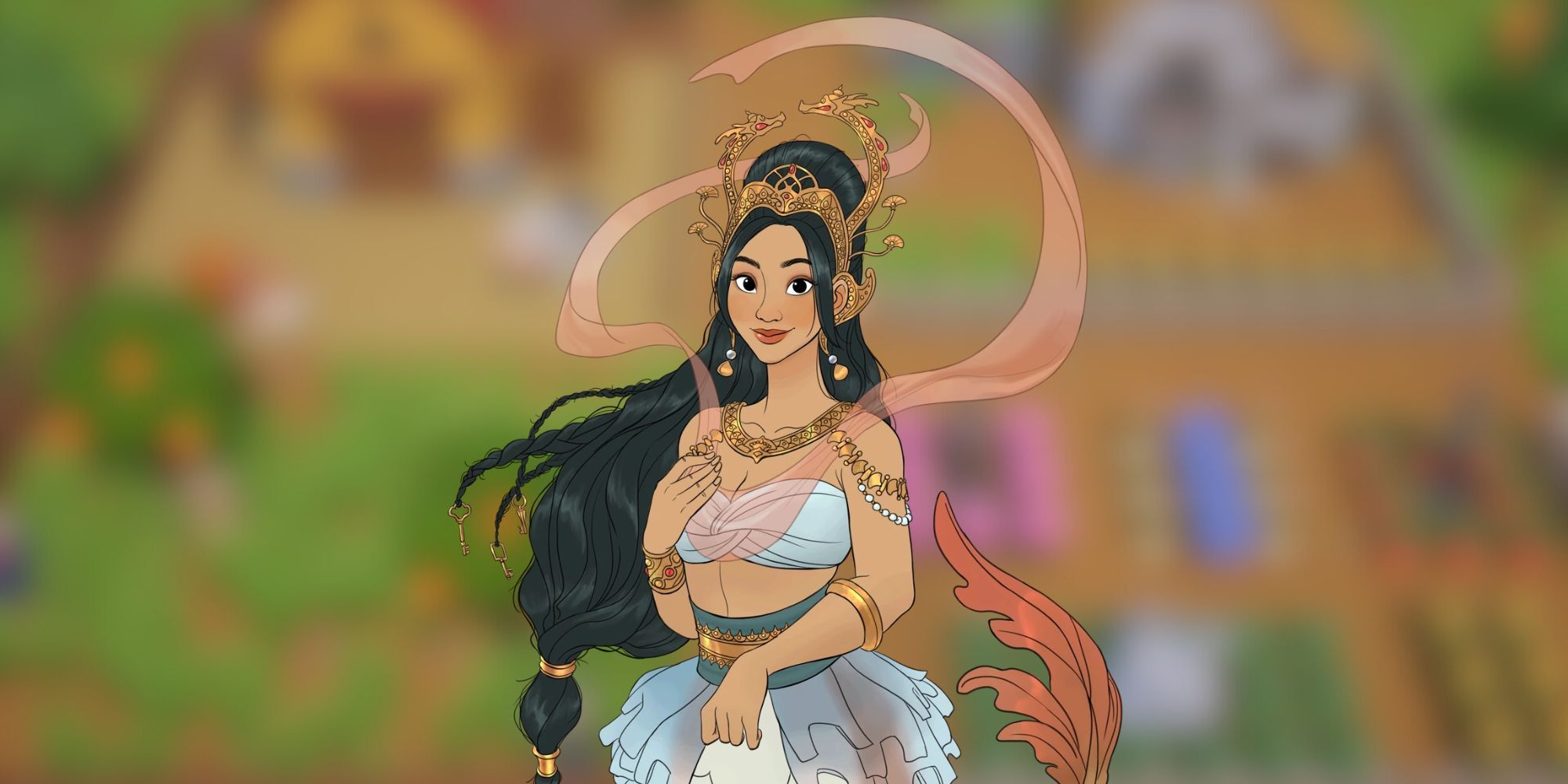 A picture of Princess Miranjani on a blurred background in Coral Island