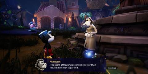 Mickey talking to Henrietta in Epic Mickey: Rebrushed