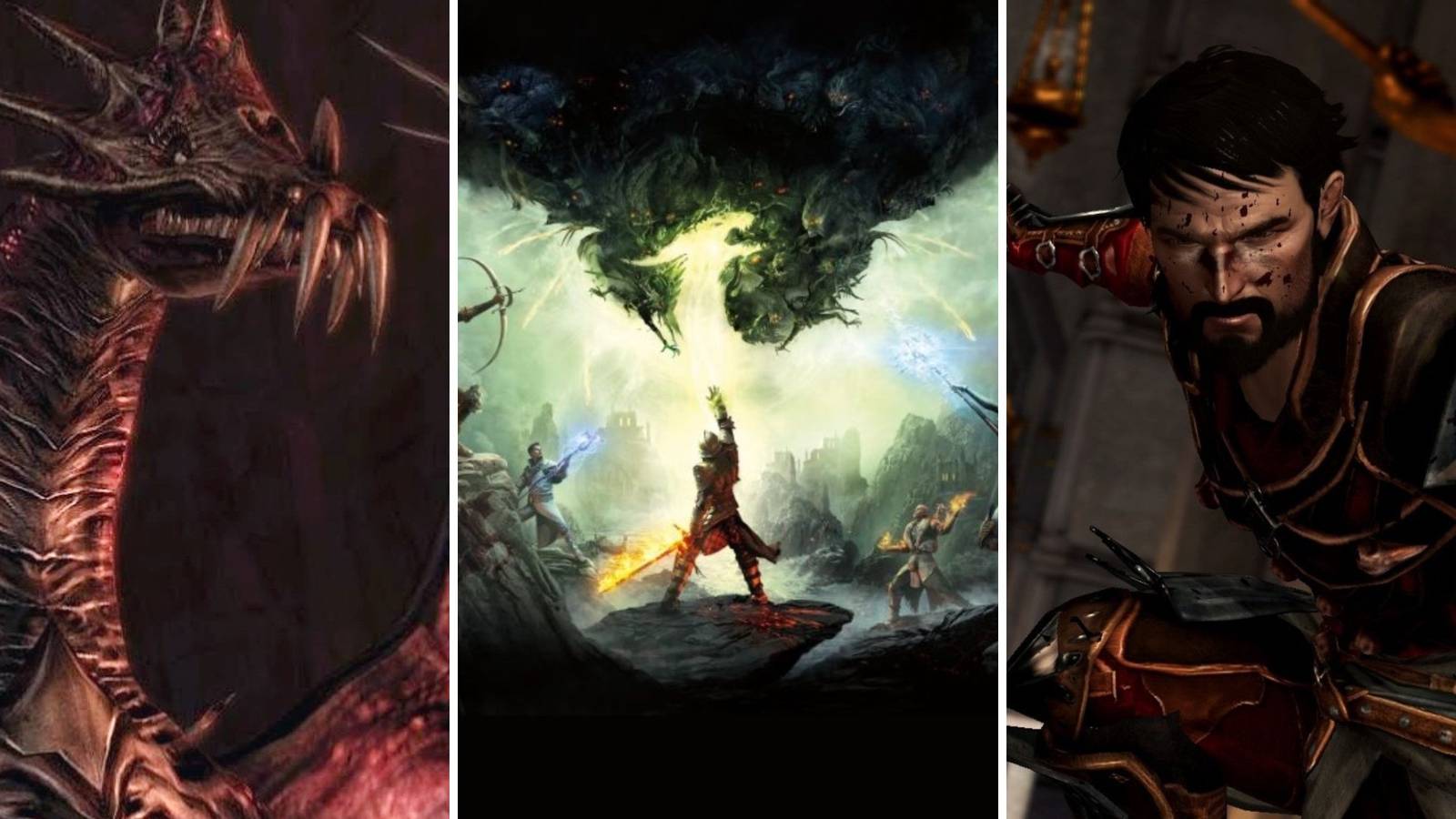 A grid showing the Dragon Age games, Dragon Age Origins, Dragon Age: Inquisition, and Dragon Age 2