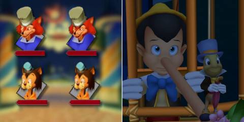 Unused portraits of Honest John and Gideon from Days and Pinnochio and Jiminy Cricket in KHDDD.