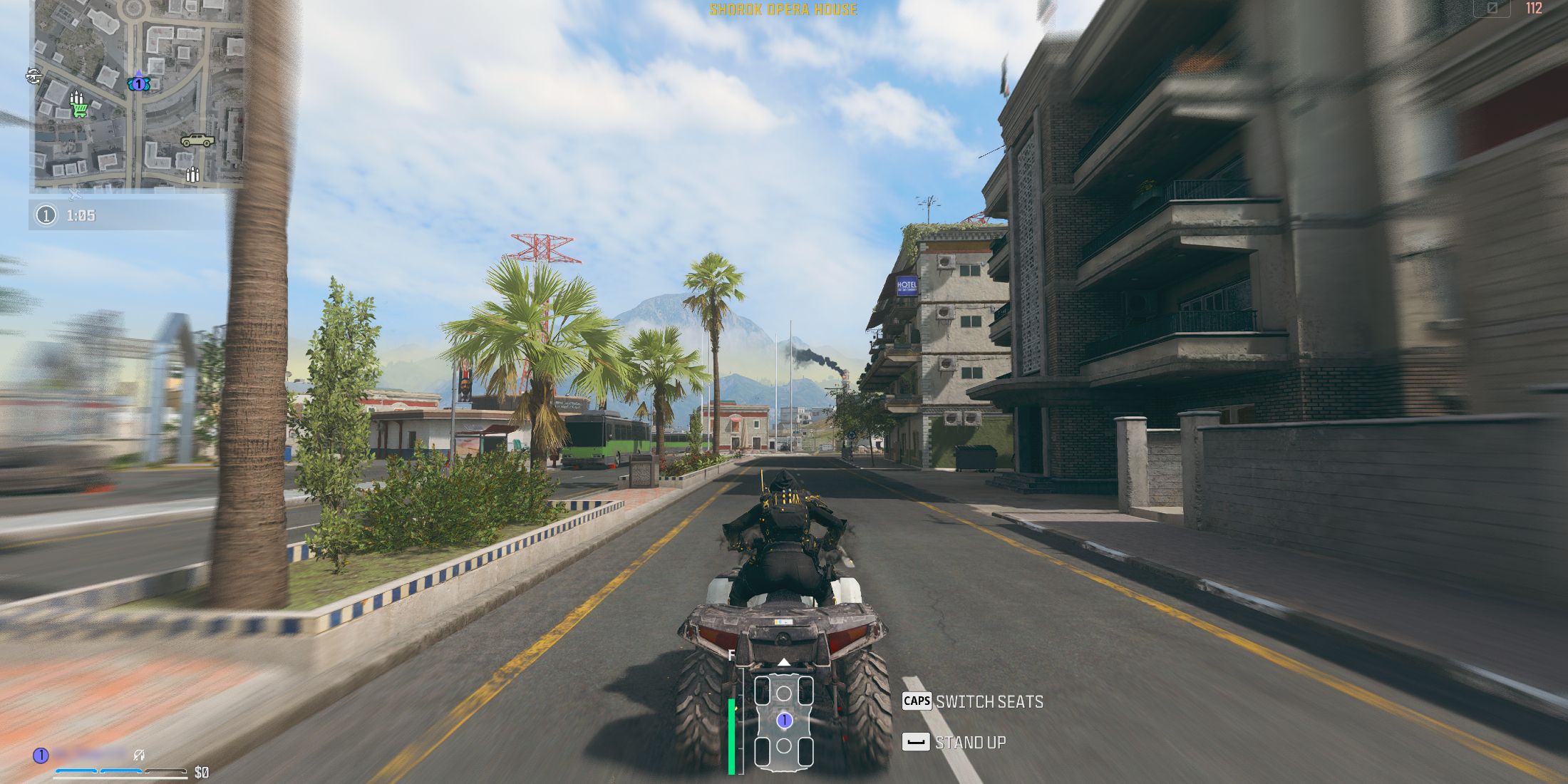 A screenshot showing the vehicle's field of view in Warzone