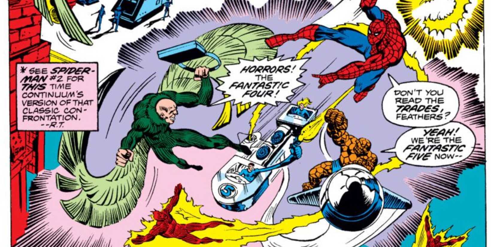 Spider-Man and the Fantastic Four fighting the Vulture