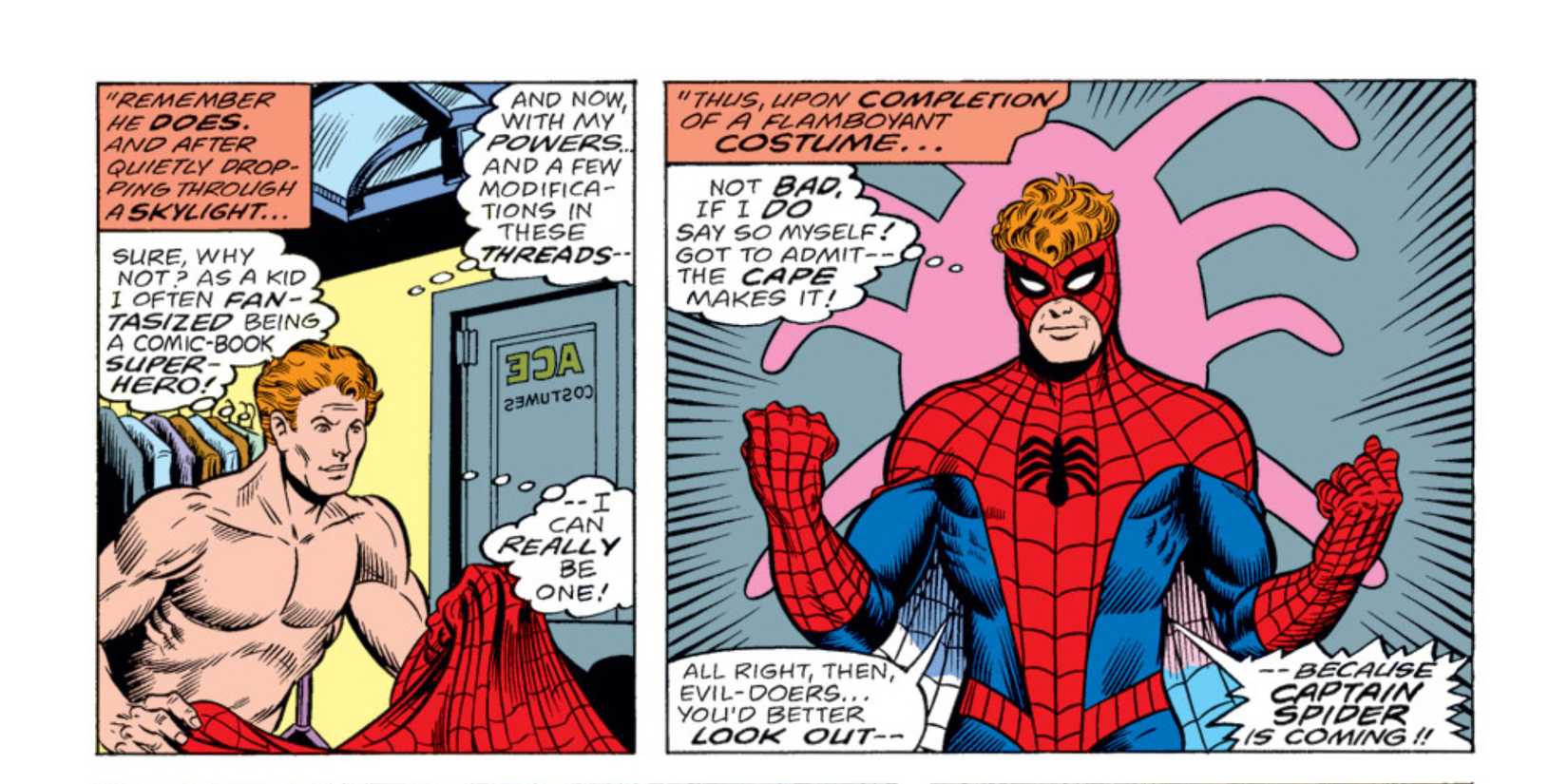 Flash Thompson donning the Spider-Man suit