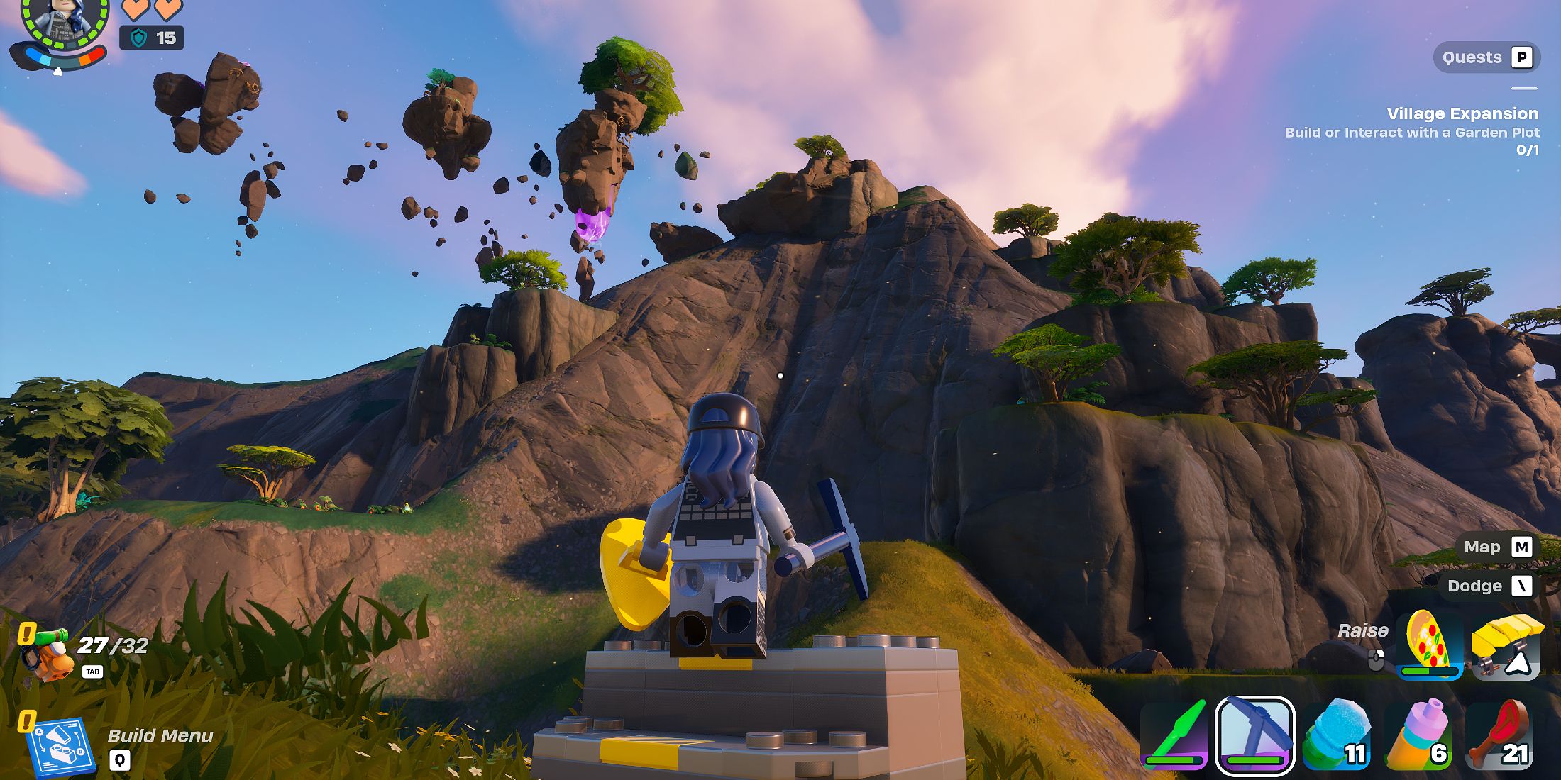 Screenshot showcasing where to find the Mountain biome in LEGO Fortnite 