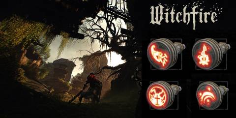 Witchfire Iron Cross Cornucopia Burning Stake Frost Cone key art collage