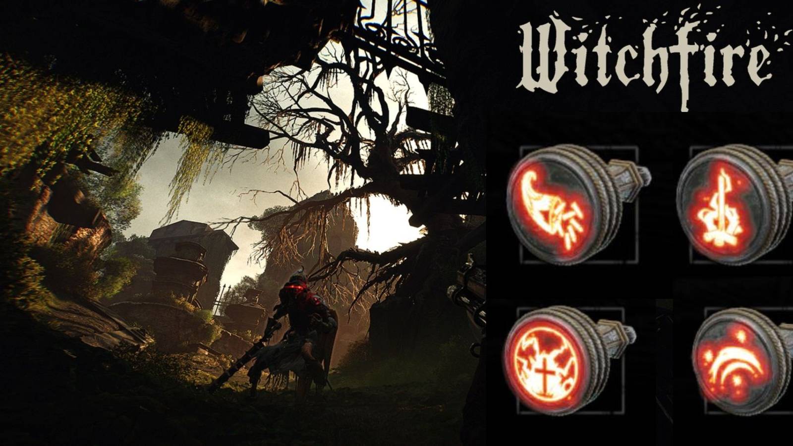 Witchfire Iron Cross Cornucopia Burning Stake Frost Cone key art collage