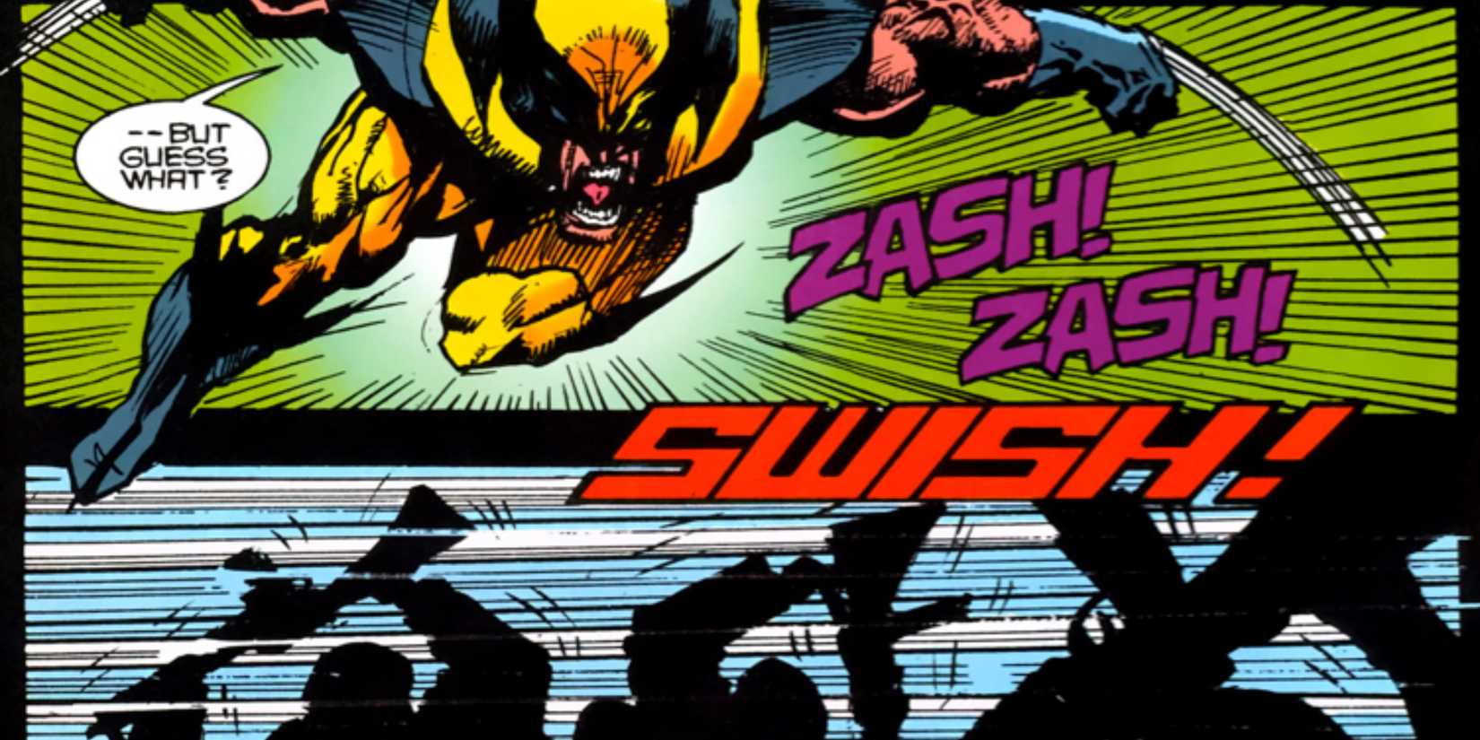 Wolverine cutting through guns