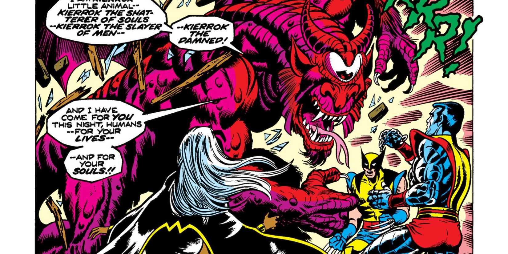 Wolverine, Colossus, and Storm fighting Kierrok